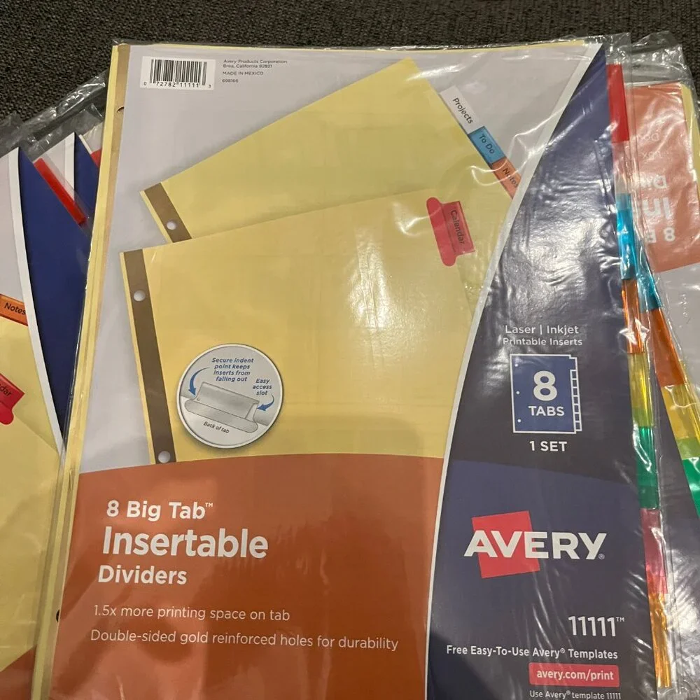 Big Tab Avery Insertable Dividers 15 Packages (Each set contains 8 tabs) Size 1